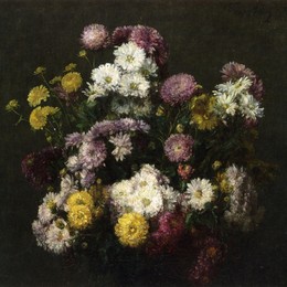 《鲜花，菊花》亨利·方丹·拉图尔(Henri Fantin-Latour)高清作品欣赏