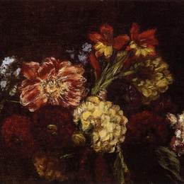 《鲜花大丽花和格拉迪奥拉斯》亨利·方丹·拉图尔(Henri Fantin-Latour)高清作品欣赏