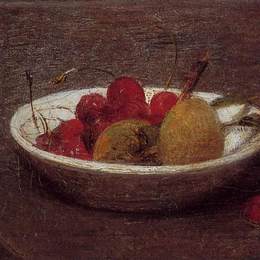 《樱桃和杏仁的静物》亨利·方丹·拉图尔(Henri Fantin-Latour)高清作品欣赏
