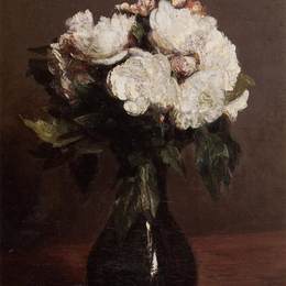 《绿色花瓶里的白玫瑰》亨利·方丹·拉图尔(Henri Fantin-Latour)高清作品欣赏