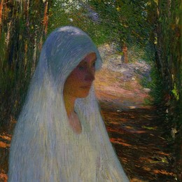 《在森林里用白色遮蔽的年轻女子》亨利马丁(Henri Martin)高清作品欣赏