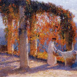 《阳台上的年轻女人》亨利马丁(Henri Martin)高清作品欣赏