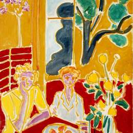 《黄色和红色室内的两个女孩》亨利·马蒂斯(Henri Matisse)高清作品欣赏