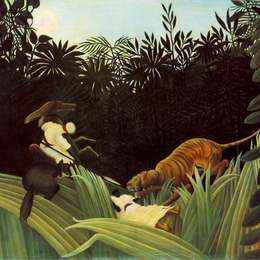 《侦察员被老虎袭击》亨利·卢梭(Henri Rousseau)高清作品欣赏