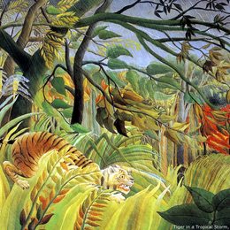 《老虎在热带风暴（惊讶！）》亨利·卢梭(Henri Rousseau)高清作品欣赏