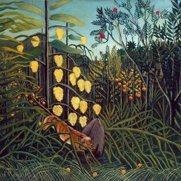 《热带森林：与老虎和水牛作战》亨利·卢梭(Henri Rousseau)高清作品欣赏