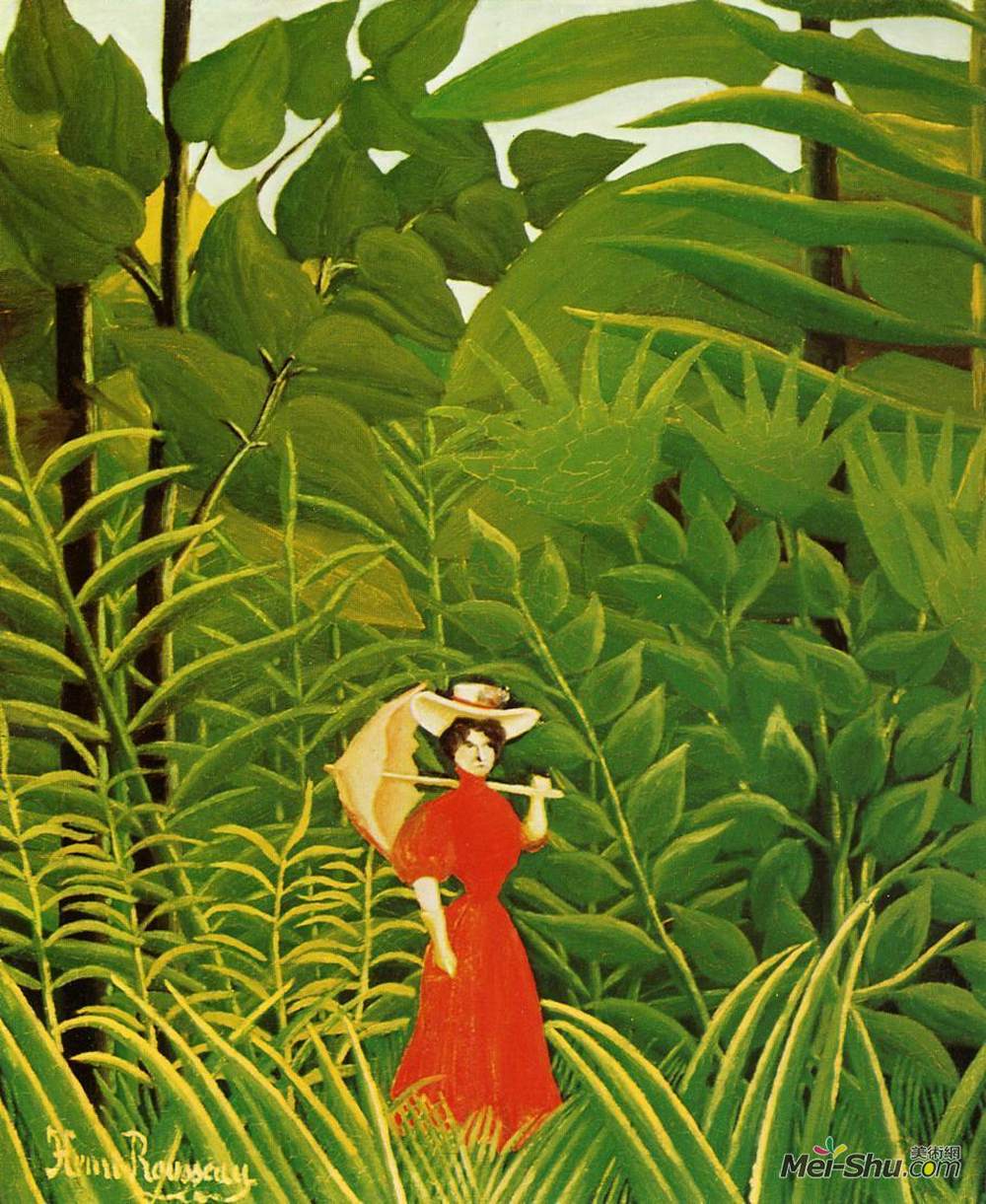 《森林裡的紅女人》亨利·盧梭(henri rousseau)高清作品欣賞