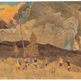 《为了躲避森林大火，他们进入了火山洞穴。》亨利达格(Henry Darger)高清作品欣赏