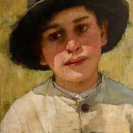 《一个黑帽子的男孩在玉米田前的研究》亨利·赫尔伯特·拉坦格(Henry Herbert La Thangue)高清作品欣赏