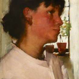 亨利·赫尔伯特·拉坦格(Henry Herbert La Thangue)高清作品:Study of the Bust of a Young Cornishwoman, with a Window beh