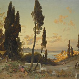 《横跨博斯普鲁斯海峡君士坦丁堡的景色》赫尔曼·大卫·所罗门(Hermann David Salomon Corrodi)高清作品欣赏