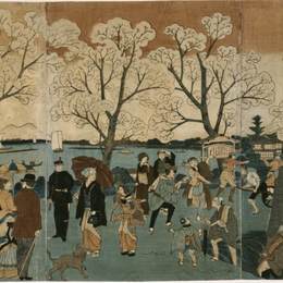 《日式三联印刷展示日本人和外国人》歌川广重(Hiroshige)高清作品欣赏