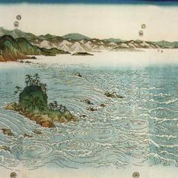 《岩石海岸上的漩涡》歌川广重(Hiroshige)高清作品欣赏