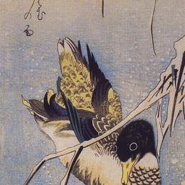 《雪中的芦苇与野鸭》歌川广重(Hiroshige)高清作品欣赏