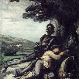 《Don Quixote和Sancho Pansa在树下休息》奥诺雷·杜米埃(Honore Daumier)高清作品欣赏