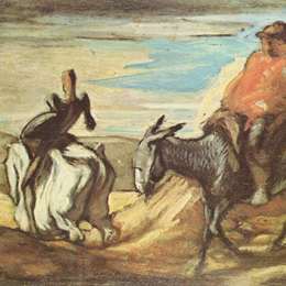 奥诺雷·杜米埃(Honore Daumier)高清作品:Sancho Panza and Don Quixote in the Mountains