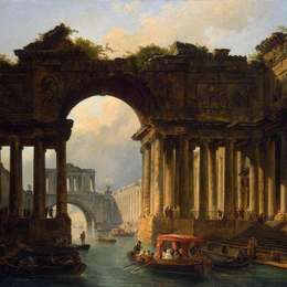 《运河建筑景观》休伯特·罗伯特(Hubert Robert)高清作品欣赏