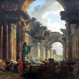 《卢浮宫大画廊废墟的虚构观》休伯特·罗伯特(Hubert Robert)高清作品欣赏