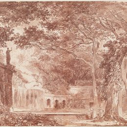 《埃斯特别墅花园的椭圆形喷泉》休伯特·罗伯特(Hubert Robert)高清作品欣赏