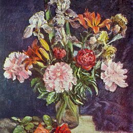 《一束鲜花牡丹、鸢尾、百合》伊利亚·马什科娃(Ilya Mashkov)高清作品欣赏