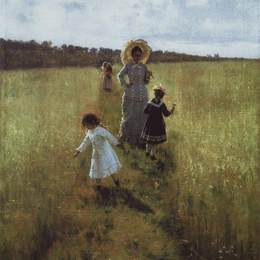《在边界路径上。瑞皮娜和孩子们继续》伊利亚·叶菲莫维奇·列宾(Ilya Repin)高清作品欣赏