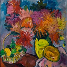 《大丽花和水果的静物》伊尔玛·斯特恩(Irma Stern)高清作品欣赏