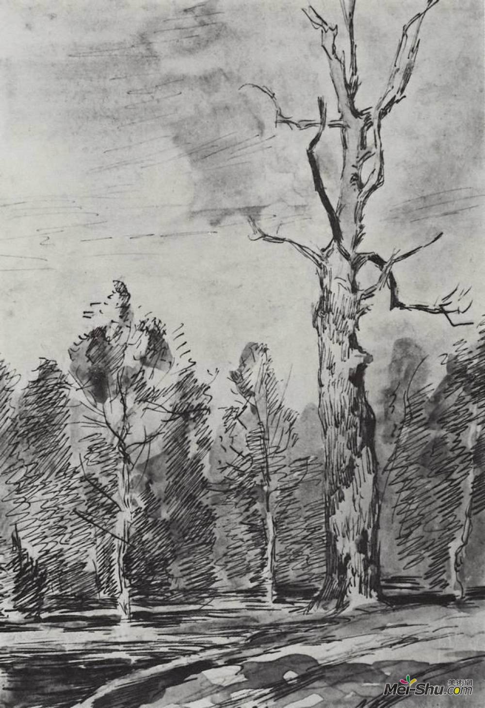 路边的一棵干枯的树列维坦isaaclevitan高清作品欣赏