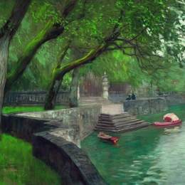 列维坦(Isaac Levitan)高清作品:At the lake Como. Enbankment.