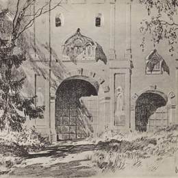 列维坦(Isaac Levitan)高清作品:Entrance gate of Savvinsky monastery near Zvenigorod