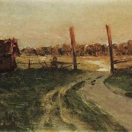 列维坦(Isaac Levitan)高清作品:Landscape with an isba.