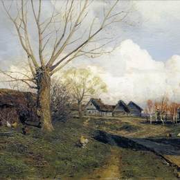 列维坦(Isaac Levitan)高清作品:Village Savvinskaya near Zvenigorod