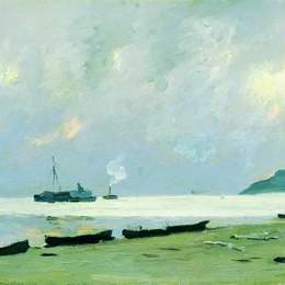 列维坦(Isaac Levitan)高清作品:Yurievets. Gloomy Day on the Volga.