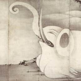 《大象和鲸鱼（双目）》伊藤若冲(Ito Jakuchu)高清作品欣赏