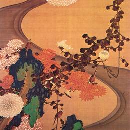 《菊花，溪流，岩石》伊藤若冲(Ito Jakuchu)高清作品欣赏