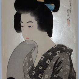 《抱着扇子的女人》伊藤新穗(Ito Shinsui)高清作品欣赏