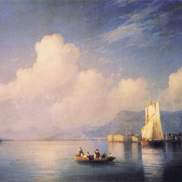 《傍晚马格罗湖》艾伊瓦佐夫斯基(Ivan Aivazovsky)高清作品欣赏