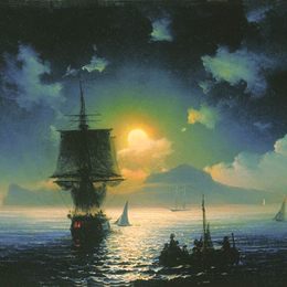 《卡普里的月亮之夜》艾伊瓦佐夫斯基(Ivan Aivazovsky)高清作品欣赏