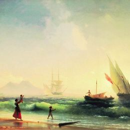 《会议的那不勒斯海湾海岸渔民》艾伊瓦佐夫斯基(Ivan Aivazovsky)高清作品欣赏