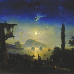 《克里米亚月夜古尔祖夫》艾伊瓦佐夫斯基(Ivan Aivazovsky)高清作品欣赏