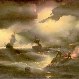 《彼得第一个燃放表火的人》艾伊瓦佐夫斯基(Ivan Aivazovsky)高清作品欣赏