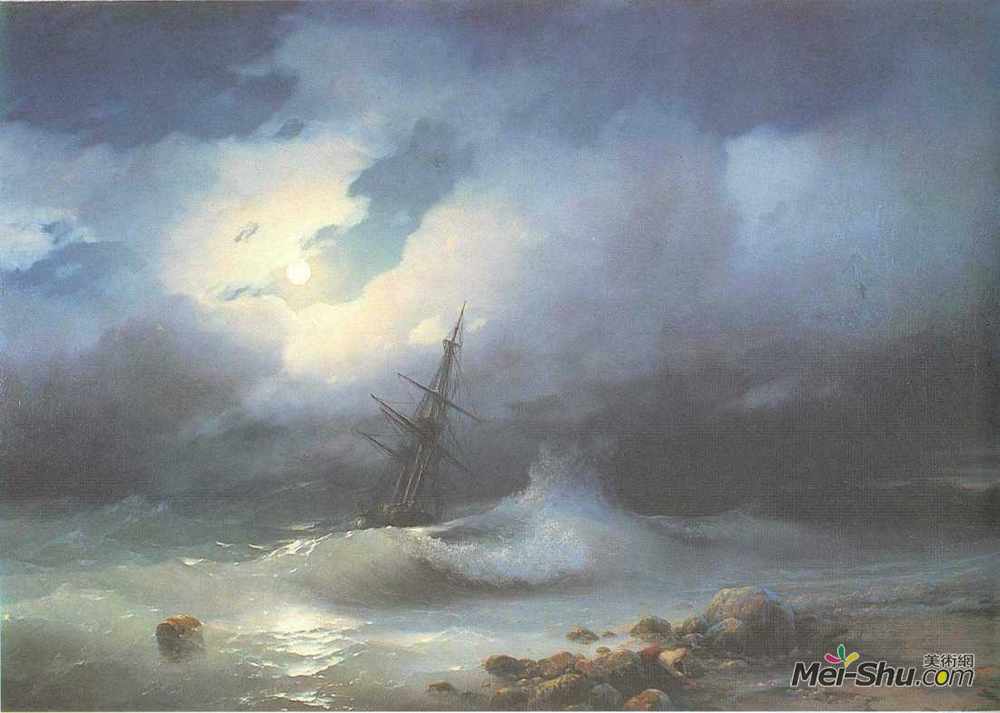 ivan aivazovsky艾伊瓦佐夫斯基油画1691《夜晚汹涌的大海》艾伊瓦