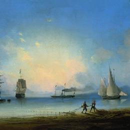 《俄罗斯和法国护卫舰》艾伊瓦佐夫斯基(Ivan Aivazovsky)高清作品欣赏