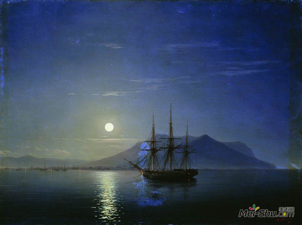 ivan aivazovsky艾伊瓦佐夫斯基油画1354《在月光明媚的夜晚驶离