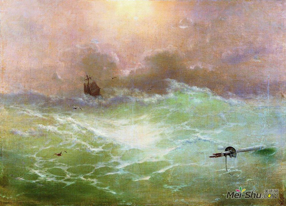 ivan aivazovsky艾伊瓦佐夫斯基油画3602《暴风雨中的船》艾伊瓦佐夫