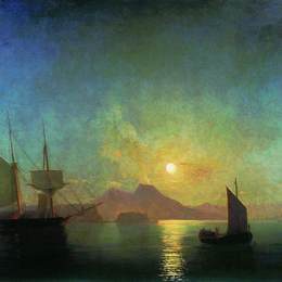 《月光下的那不勒斯湾》艾伊瓦佐夫斯基(Ivan Aivazovsky)高清作品欣赏