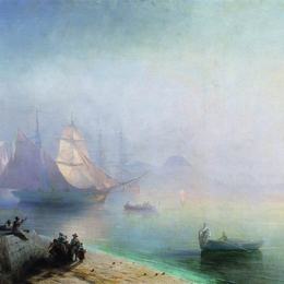 《那不勒斯海湾在有薄雾的早晨》艾伊瓦佐夫斯基(Ivan Aivazovsky)高清作品欣赏