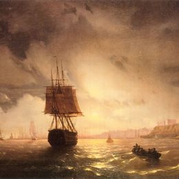 《黑海敖德萨港》艾伊瓦佐夫斯基(Ivan Aivazovsky)高清作品欣赏