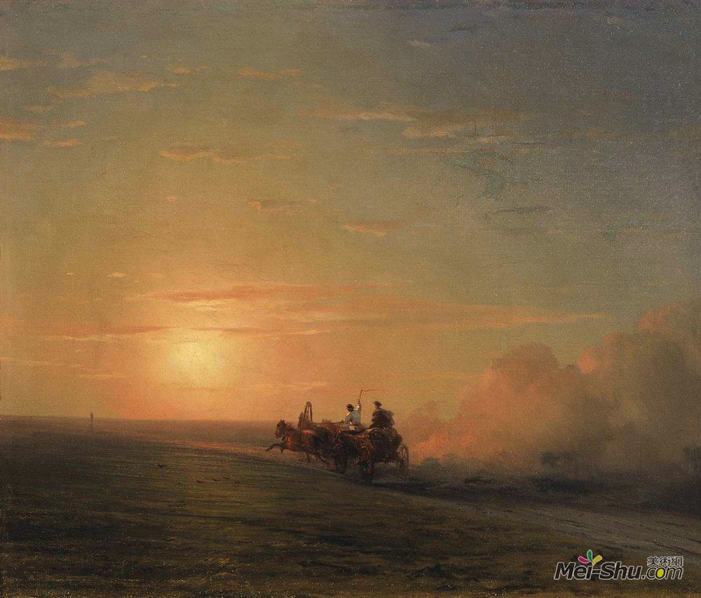 ivan aivazovsky艾伊瓦佐夫斯基油畫1426《草原中的三駕馬車》艾伊瓦