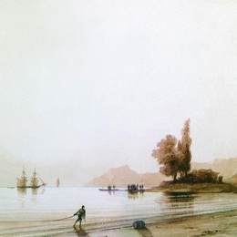 《岩岸景观》艾伊瓦佐夫斯基(Ivan Aivazovsky)高清作品欣赏