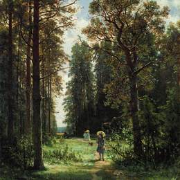 《穿过树林的路，1880（帆布上的油）》伊万·希什金(Ivan Shishkin)高清作品欣赏